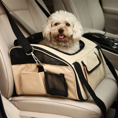 Car Seat Bag Pet Carrier- For Small Pets, Folding Hammock, Breathable, Adjustable